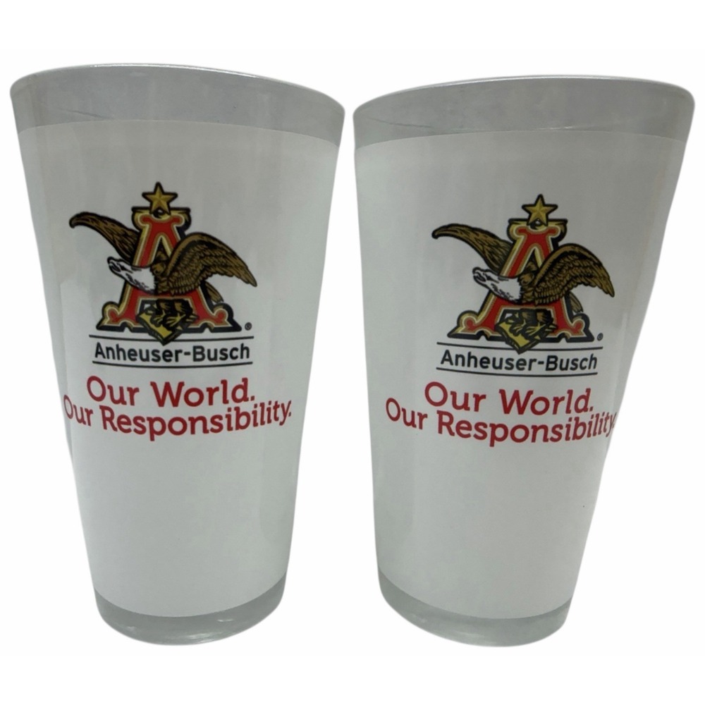 2- Budweiser Pint 16 oz Beer‎ Glass Anheuser Busch Eagle A Logo